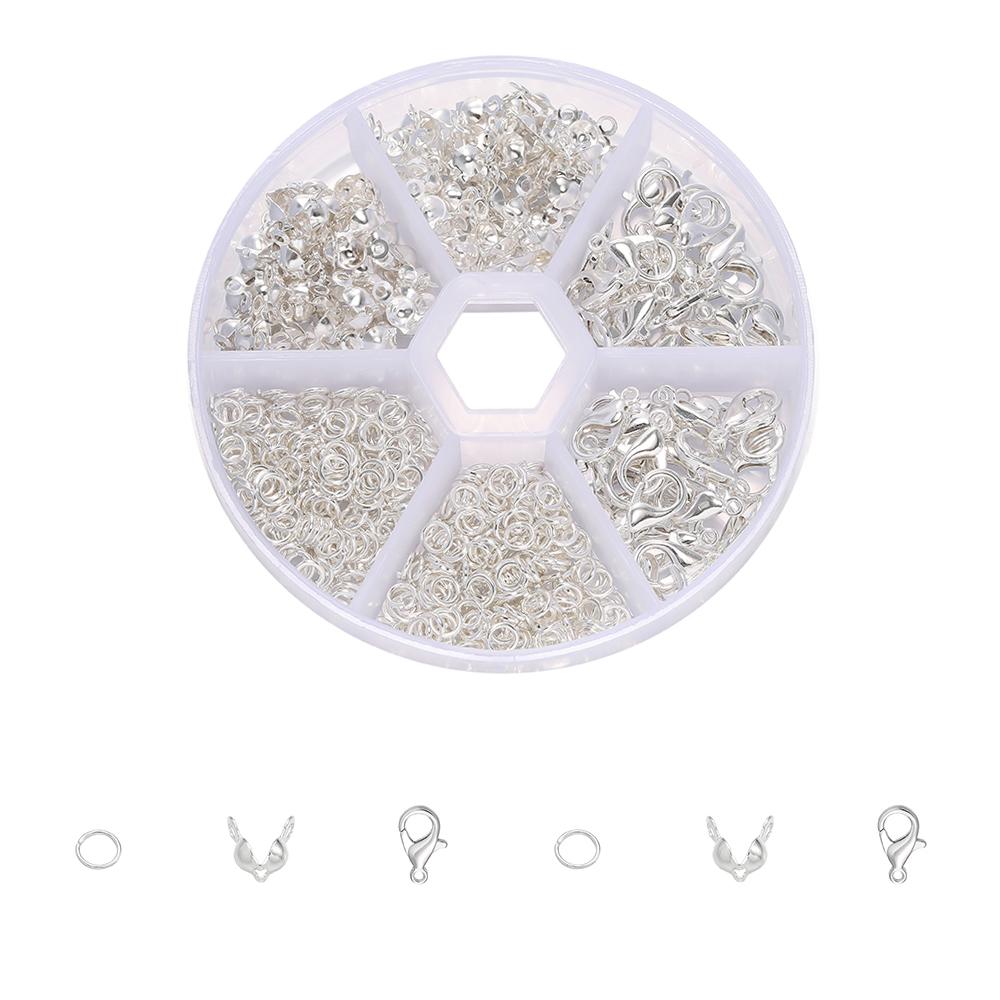 1set Gold Silver Lobster Clasp Open Jump Rings Crimp Beads End Cap For Jewelry Making DIY Necklace Connector Accessories