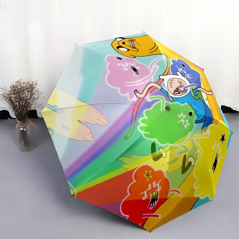Adventure Time Pattern, Automatic Folding Umbrella, Portable and Foldable Design, 8 Ribs, a Christmas or Birthday Gift.
