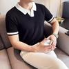 Men's Luxury Summer Jacquard Wave Pattern Polo Shirt - Short Sleeve Knit with Lapel and Color Block Design