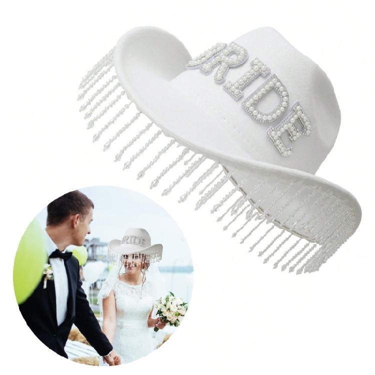 Bride To Be Fringed Hat for Women Cosplay Costume Cowboy Hat Bachelorette Party Headwear Wedding Celebration Headpiece