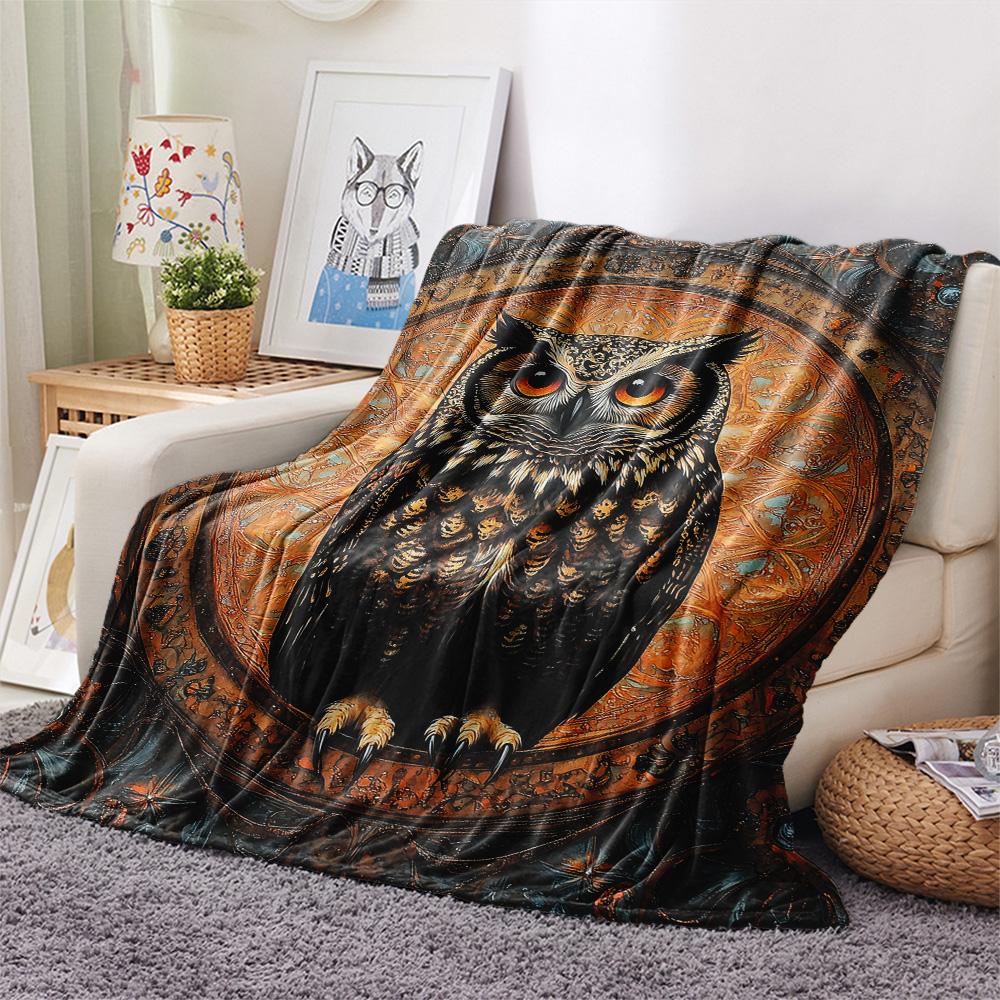 Vintage Patterned Owl Print Flannel Blanket, High quality Comfortable for All Seasons, Home Decor, Warmth and Comfort