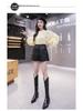 2026 Autumn/Winter Women's High Waist A-line PU Leather Shorts with Elastic Waist and Slimming Wide Leg Design