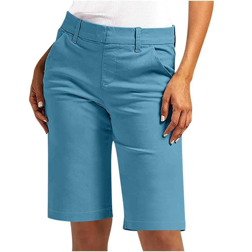 Shorts for kvinner Trendy 2025 Casual sommer Høyt liv Chinoshorts Rette ben Fottur Ferieantrekk