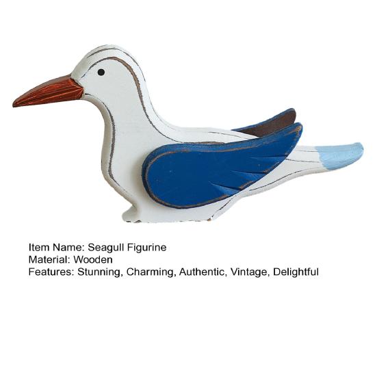 Wood Bird Statue, Nautical Seagull Figurine, Coastal Ocean Standing Sea Bird Statue for Home Bathroom, Living Room, Table Decor