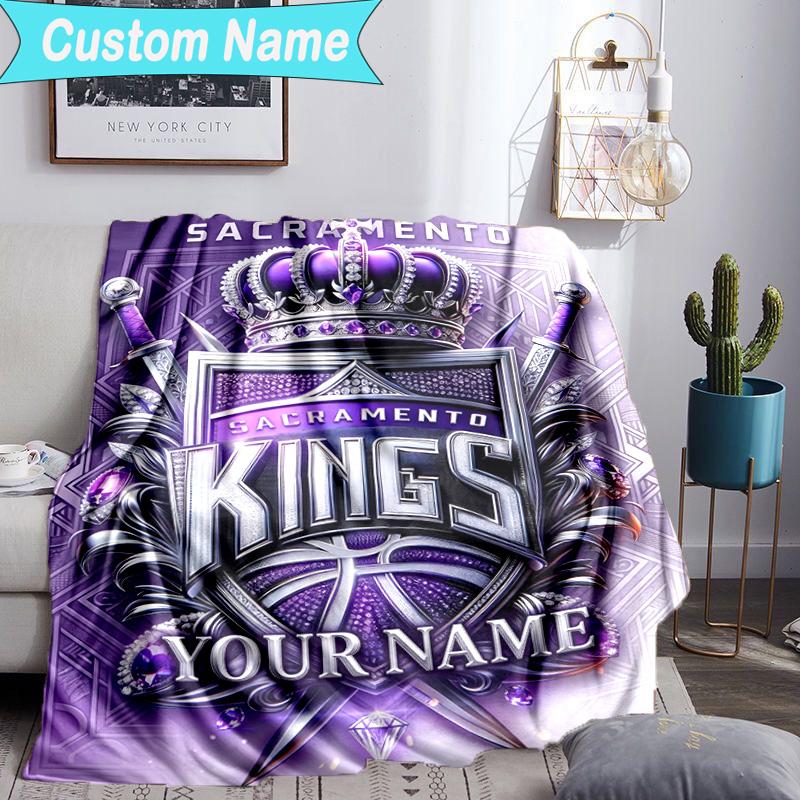 Custom Name Blanket Kings Basketball Team Logo Blanket Bedding Blanket for Travel, Camping, Living Rooms, Offices, Sofas, Fan Christmas gift