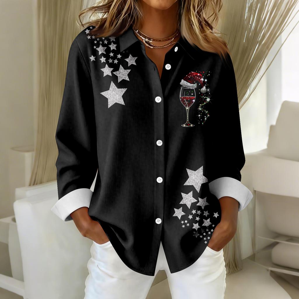 Women's Shirt Blouse Print Button Long Sleeve Casual Basic Shirt Collar Regular Top