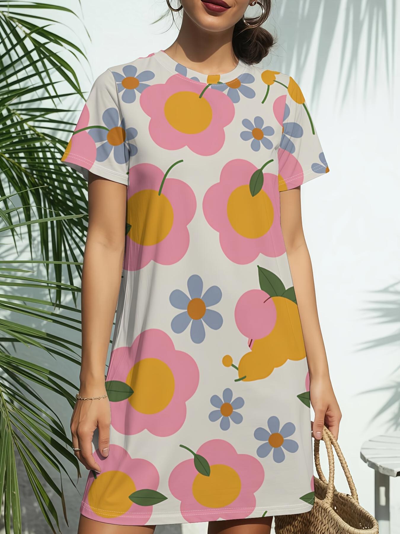 

New Women S Round Neck T-Shirt with Short Sleeves Featuring a Pink Floral Design. Embodying American Fashion Trends with Digital Prints for Spring And 7XL дубильна кора