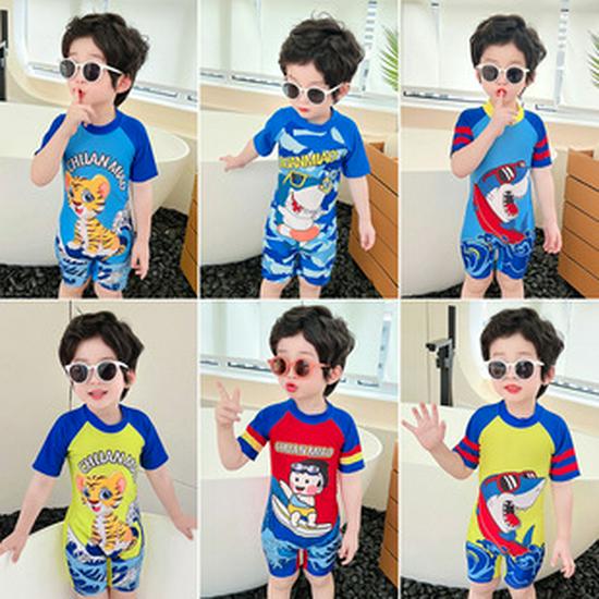 Cartoon Boys' Toddler Sun Protection Quick-Dry Swimsuit Set with Swim Cap