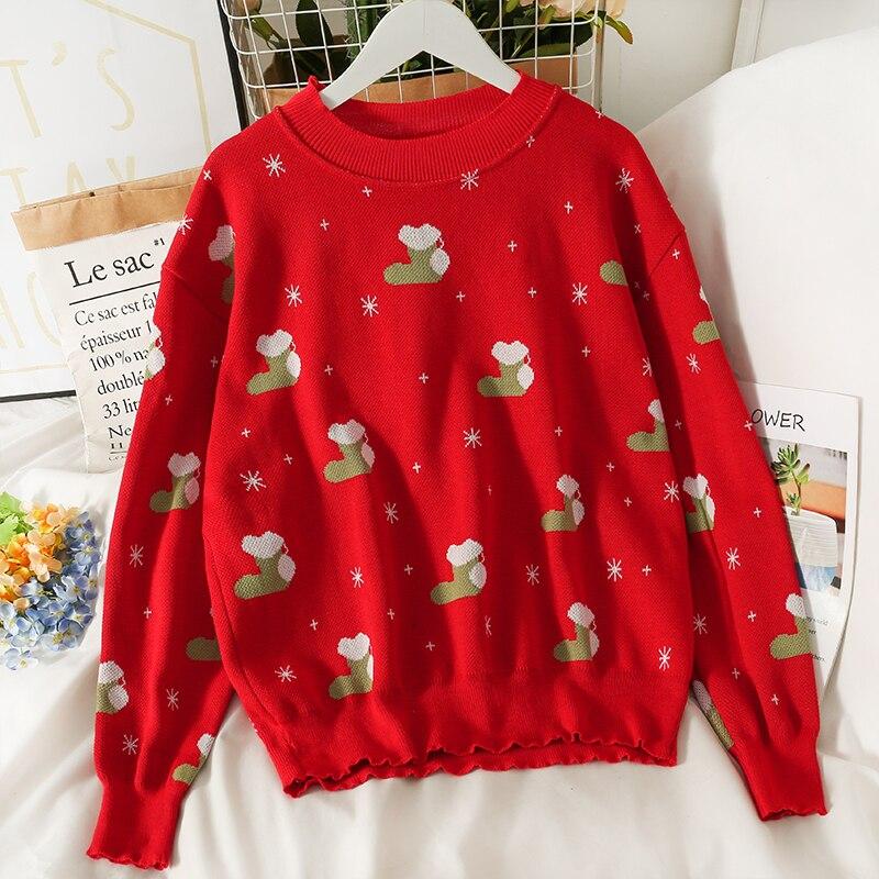 

Рождественский женский свитер с круглым вырезом и длинными рукавами, свободные вязаные топы, женские универсальные джемперы 2021