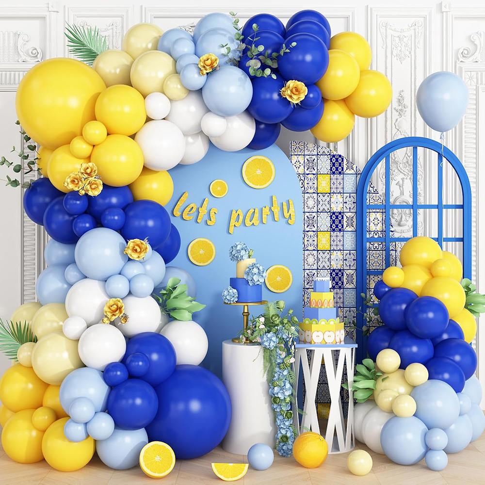 Blue Yellow Theme Balloons Arch Royal Blue Baby Blue White Balloon Garland Kit Kid Birthday Party Baby Shower Wedding Decoration