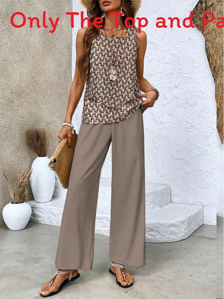 Womens Sleeveless Double Layer Pantsuit With 3d Print For Summer Casual Wear