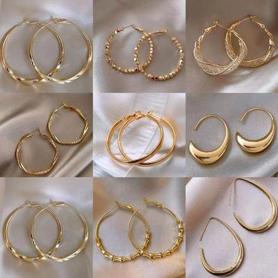 Silver Needle Metal Wind Round Geometric Earrings Fashion Commuter Simple Plain Ring Earrings Personality Temperament Premium Earrings