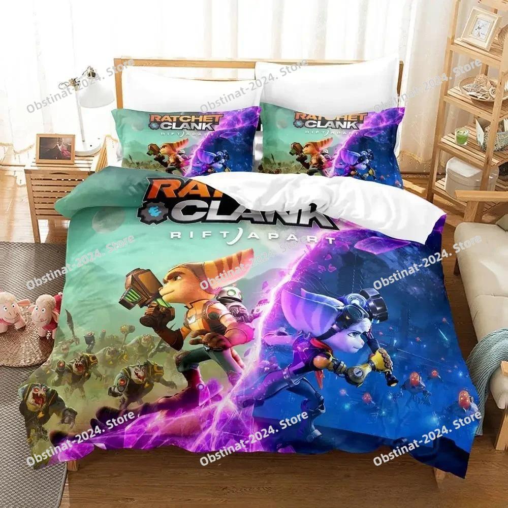 Set Biancheria da Letto 3D Gioco Ratchet & Clank Rift Apart Set Letto Stampato Copripiumino Lenzuolo Federa Letto Trapunta Morbida Matrimoniale Queen King Size
