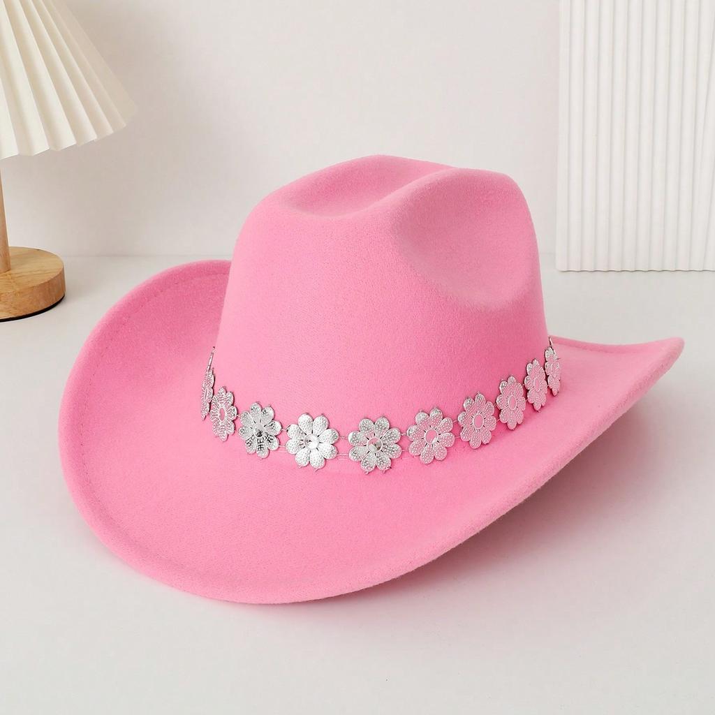 Three-dimensional flower rhinestone hat chain decoration western cowboy hat fashion autumn and winter hat women's woolen felt hat British style