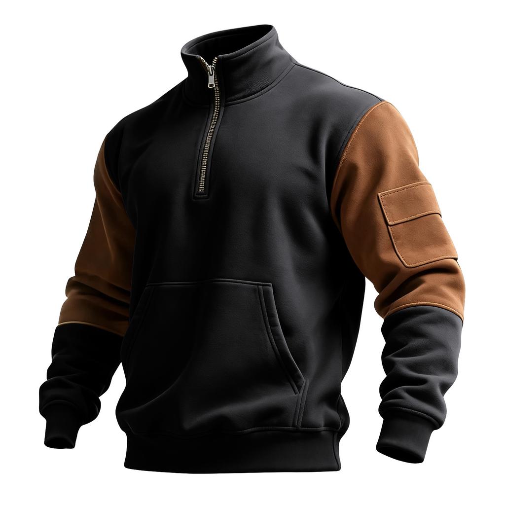 Men's Colorblock Half Zipper Sweatshirt Men's Sports Large Size Casual Sweatshirt