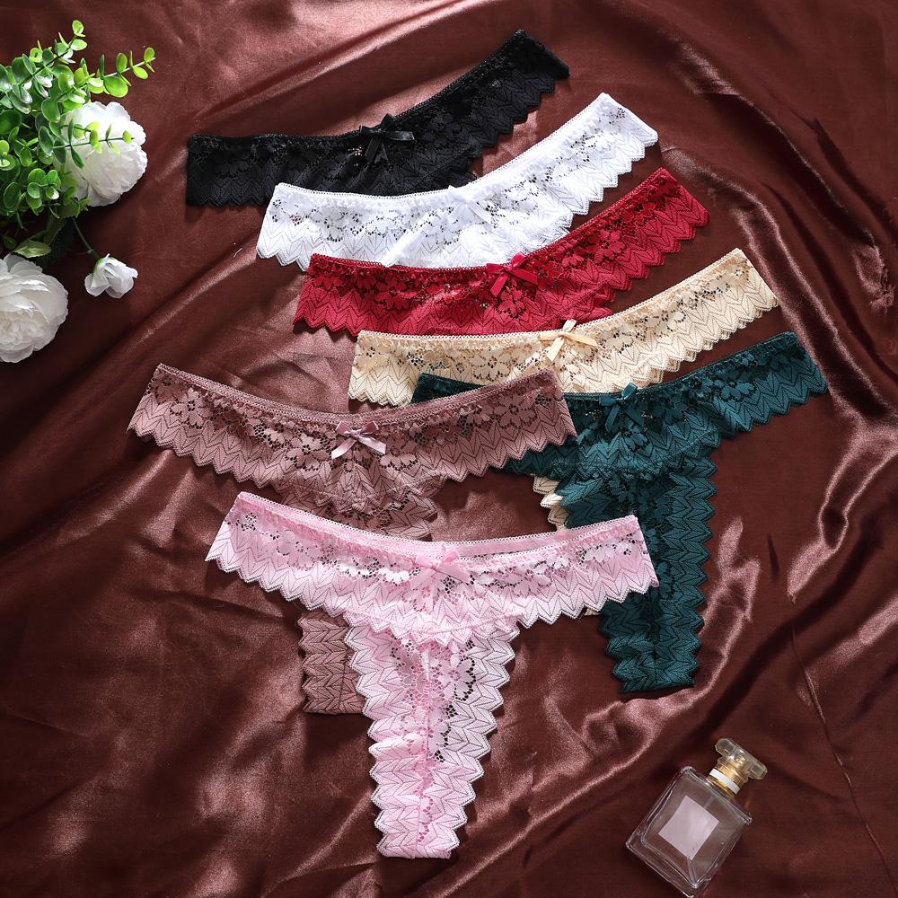 Women Sexy Lace G-String European And American High Quality Underwear BowTransparent Hollow Lace Pattern Women's Lingerie