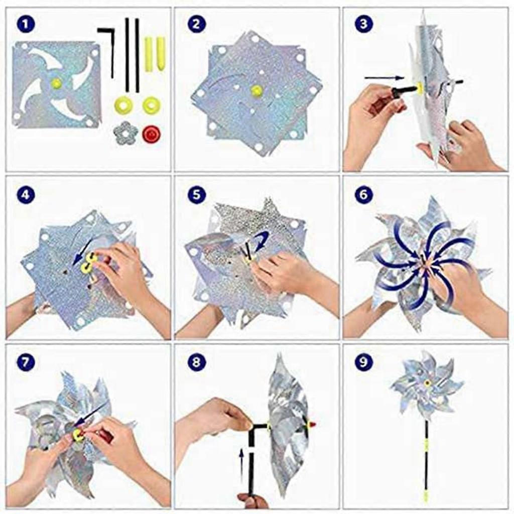 10 Pack Bird Repellent Scare Pinwheels, Bird Reflective Deterrent Pinwheel Device Outdoor Birds Away for Lawn
