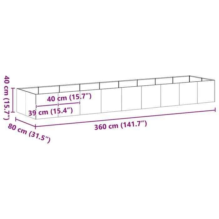 VidaXL Jardinière rouillé 360x80x40 cm acier inoxydable, pot de fleurs, support de plantes, lit surélevé, support de 860772