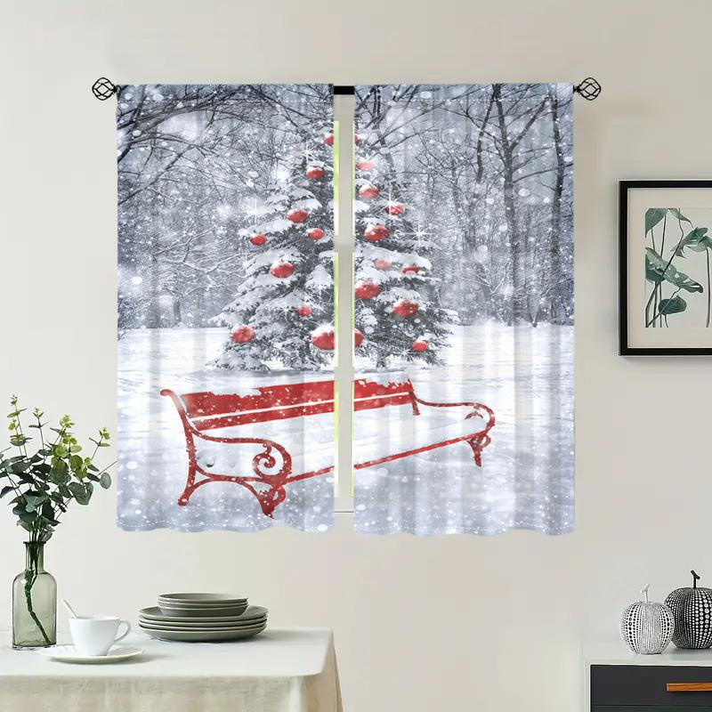 2 stycken, julgran vintersnölandskap röd pall gardiner -30% mörkläggning - lämpliga för vardagsrum, sovrum, heminredning