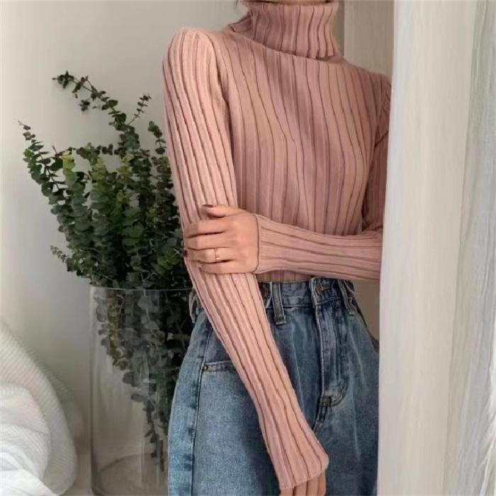 Women's Soft Waxy Core-Spun Yarn High Collar Knit Sweater for Autumn/Winter 2025