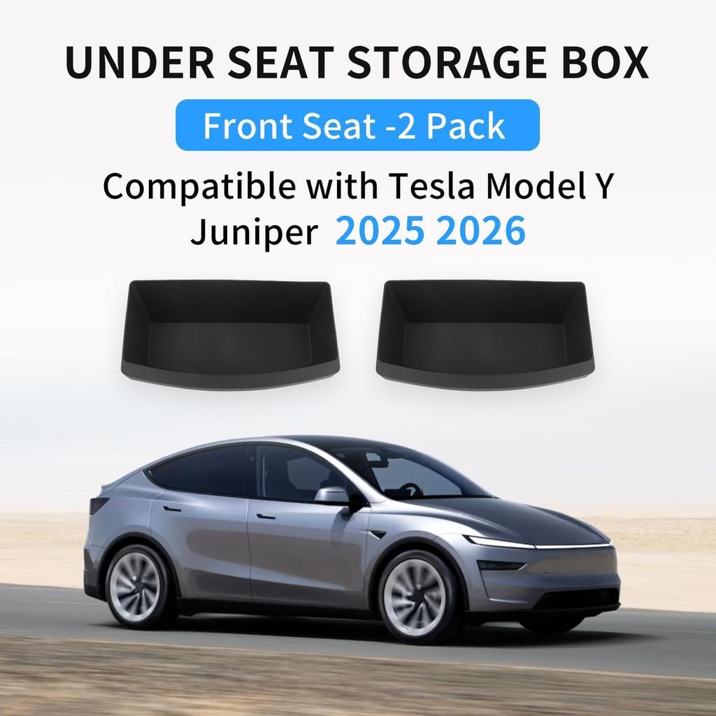 2PCS UnderSeat Storage Organizers For Tesla Model Y Juniper 2025 2026 1st Row Under Seat Storage Box Driver & Passenger Organize