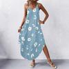 Women V Neck Sleeveless Floral Print Maxi Dress with Pockets Casual Loose Fit Summer Beach Sundress
