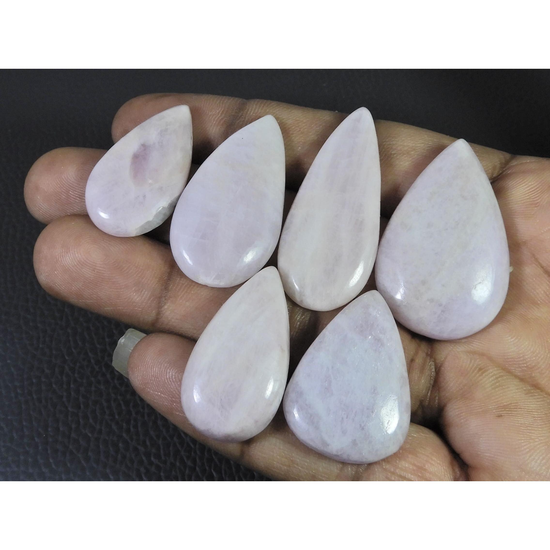 221Cts. Natural Pink Kunzite Pear Cabochon Loose Gemstone 06Pcs Lot 32-39MM C-1169
