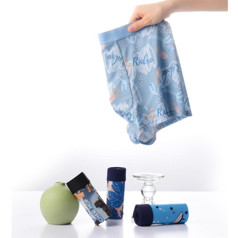 5 Pieces Random colors Boxer Shorts Men's Ice silk Printed Underwear Underwear Cool Plus Size Loose Panties L XL 2XL 3XL 4XL 5XL 6XL