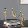 Athlete Crystal Ball Figurine Iron Gold Desktop Ornament Bedroom Living Room