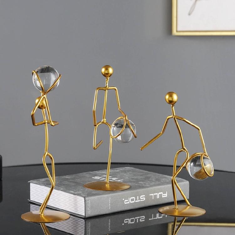 Athlete Crystal Ball Figurine Iron Gold Desktop Ornament Bedroom Living Room