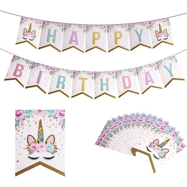 Happy Birthday" Letters Banner Garland Glittering Paper Flag Kids Birthday Party Decor