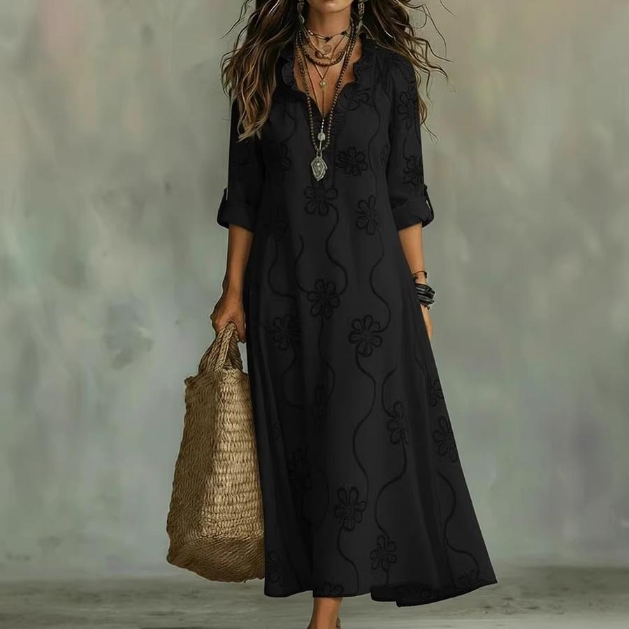 Summer Fashion Floral Lace Cotton Linen Printed Long Dress