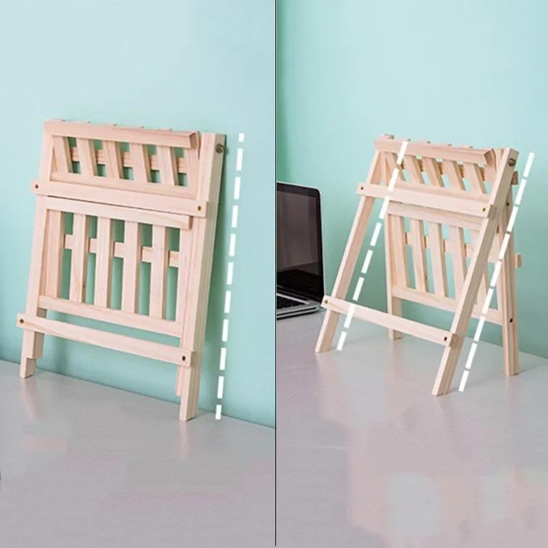 Dřevěný stolní úložný regál, dvouvrstvý organizér, lichoběžníkový skládací rohový regál, police na rostliny a květiny, stolní stojan