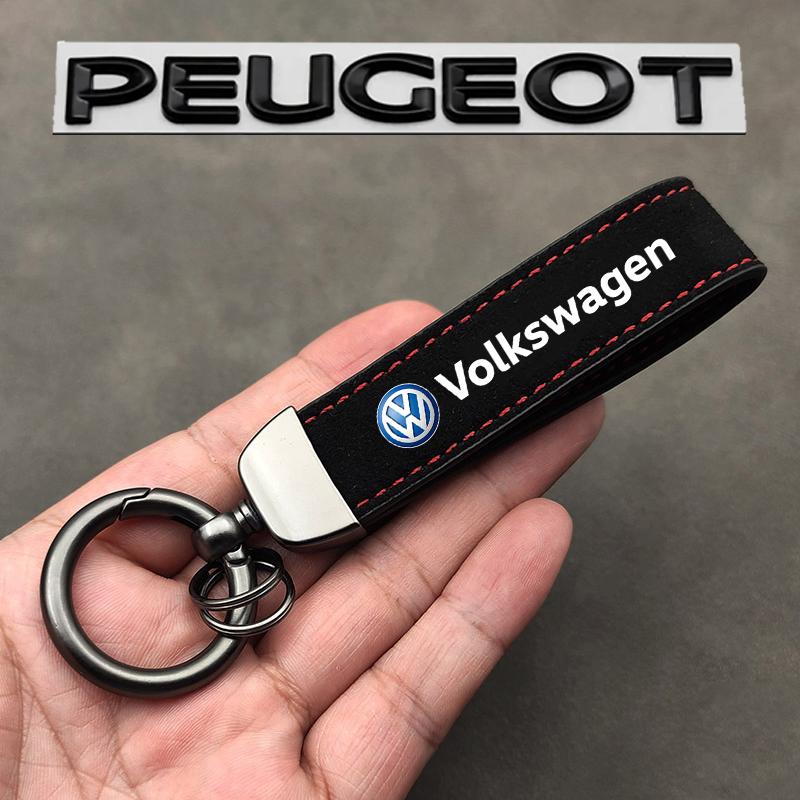 Car Tumbled Leather Keychain Alloy Keyring Pendant For VW GTI Polo Golf Passat B8 Tiguan Jetta T-ROC Touareg ID.3 Arteon CC B6. JJ2