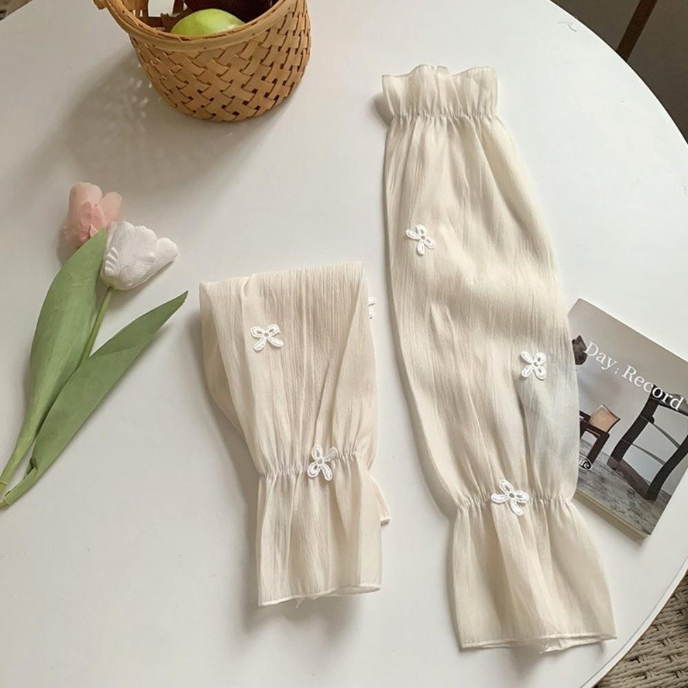 1 Pair Wide Fairy Style Arm Cover Bow Ice Sleeves Stylish Sun Protection Sleeves Summer