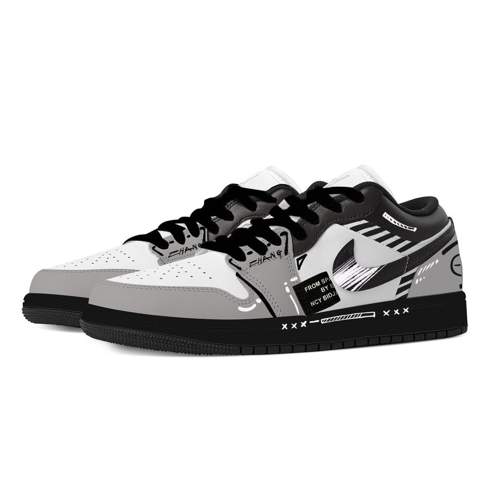 Jordan Air Jordan 1 Black Hole Product Abrasion Resistant Slip Resistant Low top Vintage Basketball Shoes Unisex Gray 553558-165(Team529-)
