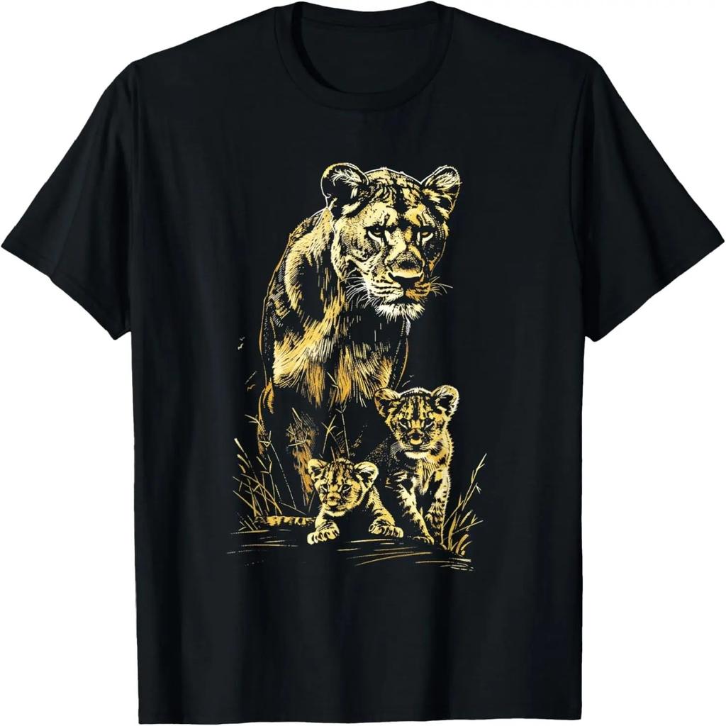 Lioness Cubs Hunting Team Lion Wildlife Sketch T-Shirt