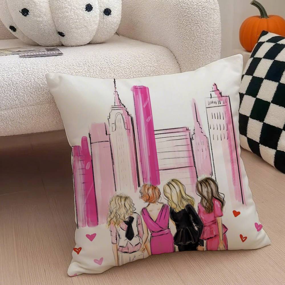 S-Sex And The City Tv Pillow Case Anti-Dustmite Pillowcase Invisible Zipper Silky Short Plush Sofa Cushion Cover