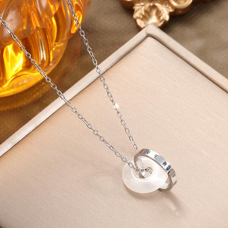 Elegant Interlocking Letter Ring Titanium Necklace: Stylish Luxury Clavicle Chain for Women