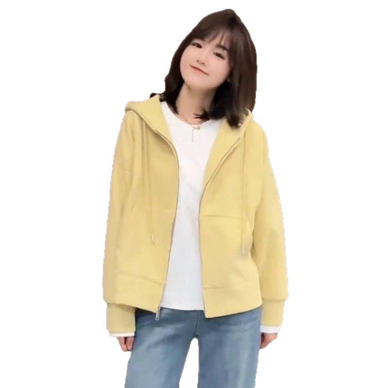 Korean Style Women's Hooded Sweatshirt Jacket - Long Sleeve, Spring 2025 Casual, Age-Defying, Versatile Cardigan
