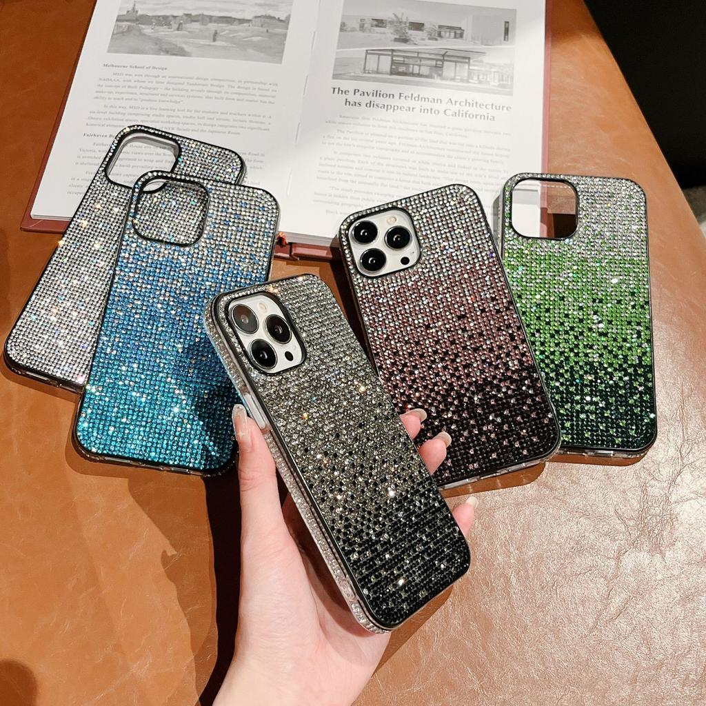 Suitable for Samsung S25 Gradient Rhinestone Phone Case S23ultra Starry Sky Full Diamond S24 Straight Edge S22 Luxury