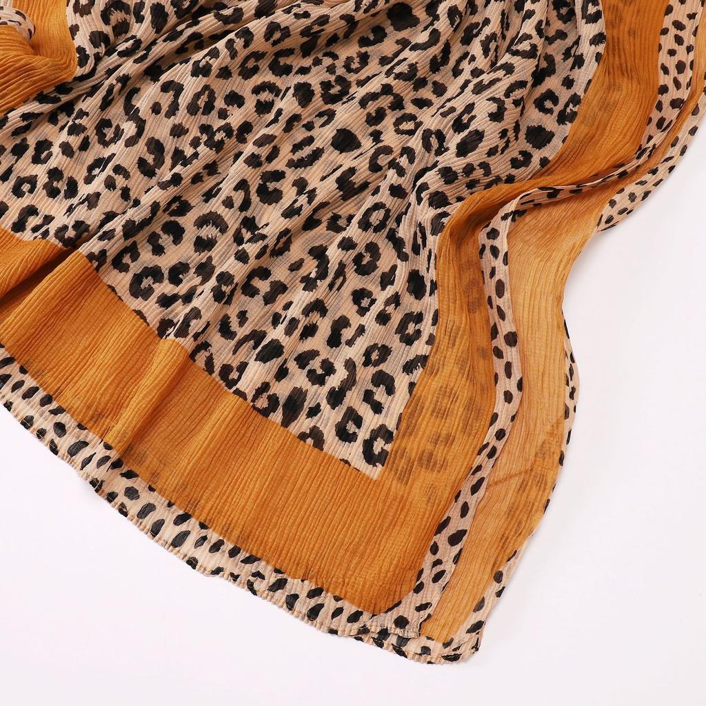 New Malaysian Leopard Print Crumpled Scarf, Literary and Retro Women's Head Scarf