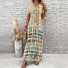 Women Plus Size V Neck Short Sleeve Geometric Printed Straight Long Dress