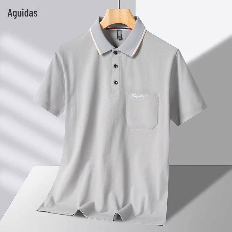 

Мужская хлопковая летняя футболка-поло с коротким рукавом и отворотом для пожилых людей 3XL 90-100 kg