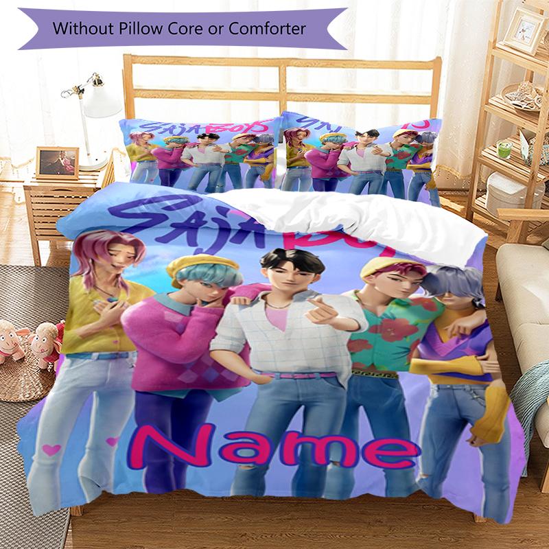 3pcs Custom Name Saja Boys Bedding Set Duvet Cover Closure Includes 1 Duvet Cover & 2 Pillowcases, Soft and Comfortable for All Seasons.