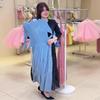 2025 European and American Plus-Size French Print Waist-Cinching Slim Long Dress