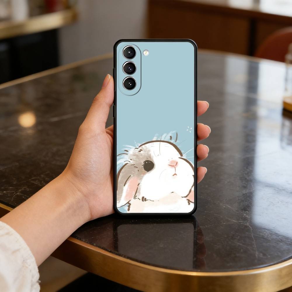 C-Cute R-Rabbit Phone Case For Samsung S25,24,23,22,30,21,10,9,Ultra,Plus,Lite,FE,4,5 G Soft Black Case