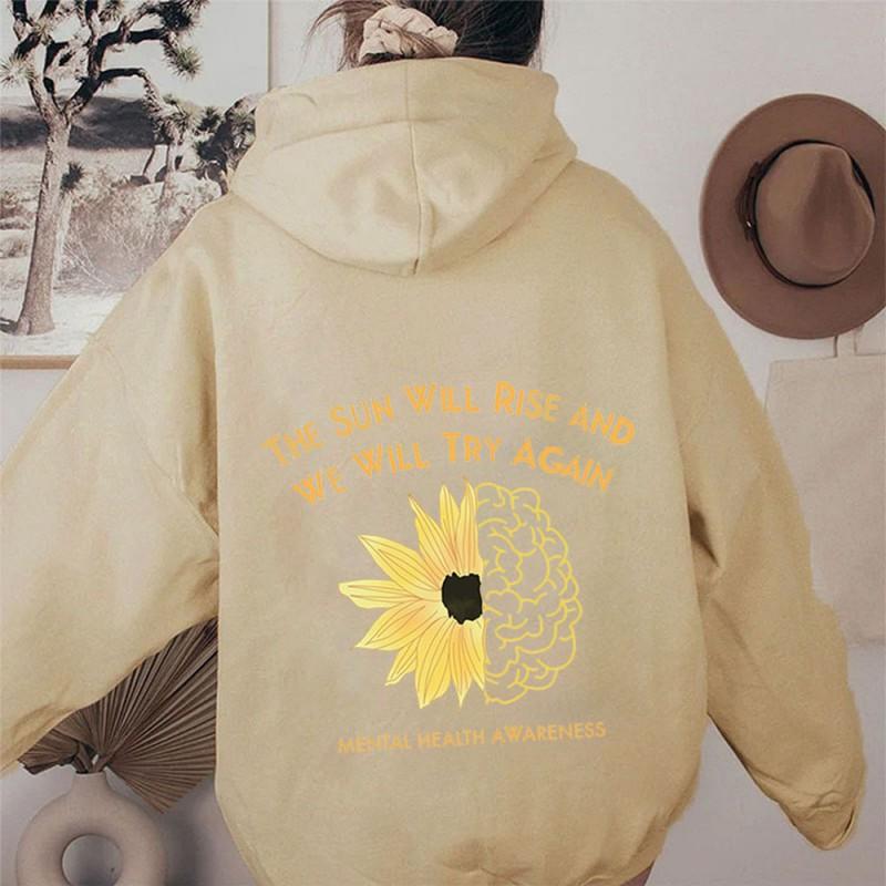 Womens Oversized Hooded Sweatshirt With Floral Print Loose Fit Long Sleeve Cotton Blend Casual Streetwear 2025