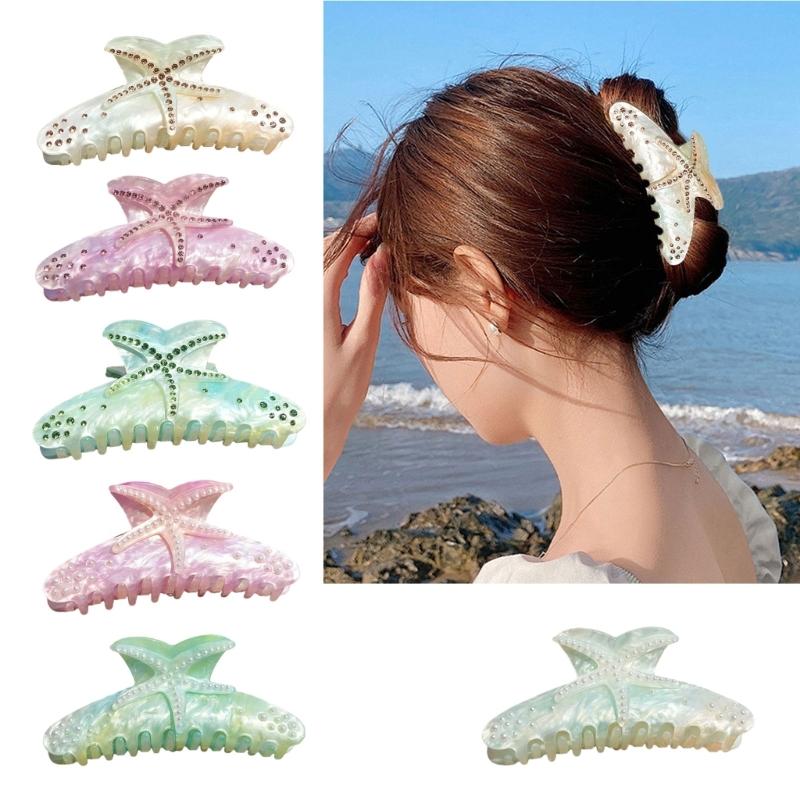Large Sparkling Rhinestones Clip With Starfishes Design Acrylic Hair Claw For And Everyday Styling And Special Occasion