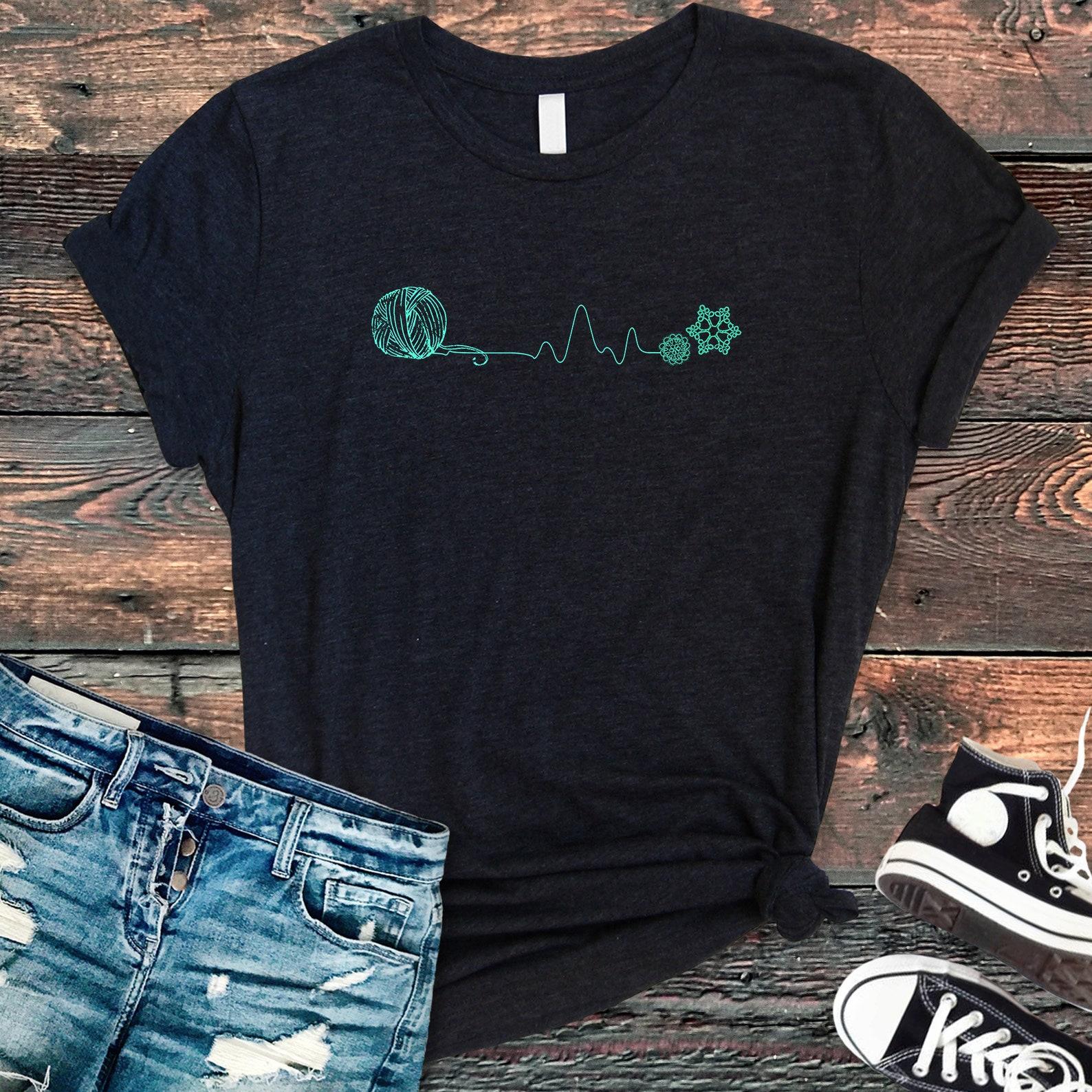 I Love Tatting T-Shirt - Heartbeat EKG Funny Needleworker S